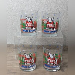 Vintage 1987 Budlight Spuds Mackenzie Low Ball Whiskey Glass X4